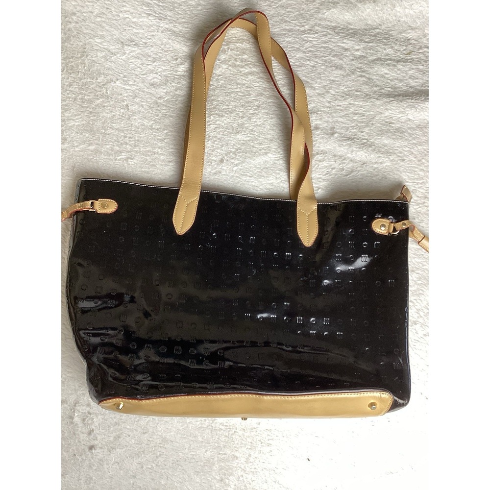 Arcadia Black Tan Patent Leather Tote Bag